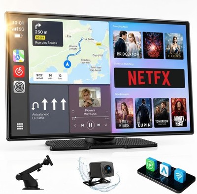  9 Zoll Tragbarer Autoradio Netflix CarPlay Display Android Auto+1080P Kamera