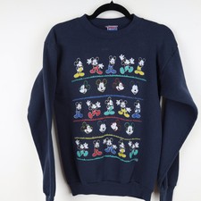 Vintage 90s Mickey Mouse Sweater Walt Disney Faces Pullover Navy Blue Size Small