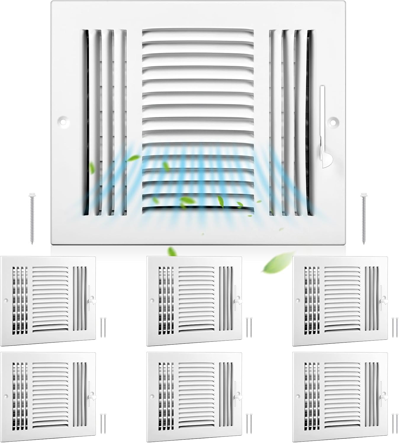 6 Pack 10x8 Inch White Steel Air Vent Covers for Home & Office HVAC System