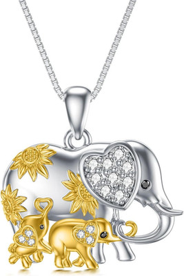 Mama Elephant Sunflower Necklace for Women Mother 2 Children 925 Sterling Silver