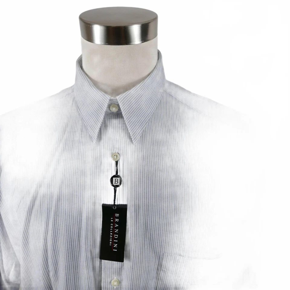 NUEVA Camisa de Vestir Brandini Para Hombres Algodón Tela Ancha LS Abotonada Azul Rayas 17 Foto 2 de 4