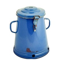 Grande casserole à goulash vintage Budafok en émail bleu hongrois avec...