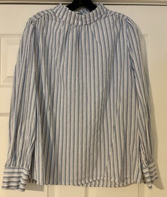 LOFT Old Money Quiet Luxury Scandi Minimal Mock Neck Vertical Stripe Size L