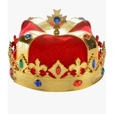 King/Queen Crown With Jewels Adult Size Royal Gold Red Unisex Halloween