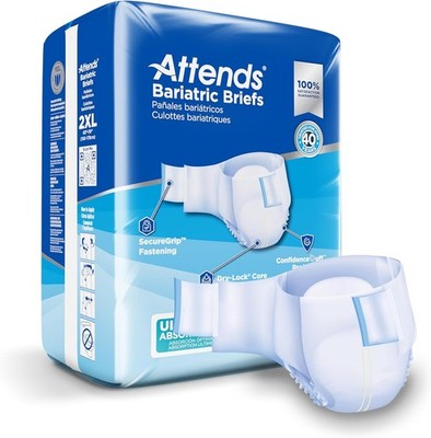 Attends Bariatric Incontinence Disposable Briefs, XX-Large, 63''-70'' Waist with