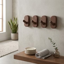 Solid Walnut Wood Wall Hooks 4 Pack for Bags Hats Towels Elegant Design