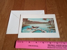 Ducks on a Pond Mouth Painter Card Notecard Blank Birch Trees UNUSED SINGLE