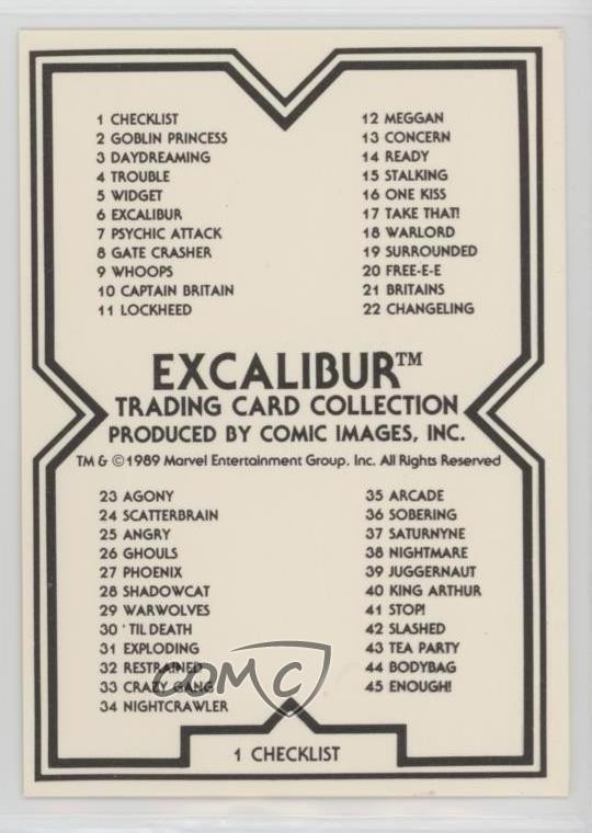 1989 Comic Images Excalibur Checklist #1 d8k