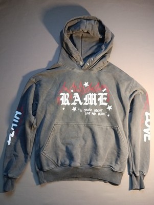 Rame Hoodie Men's Size S Gray Oversized Skeleton Flame Graphic Made in Portugal