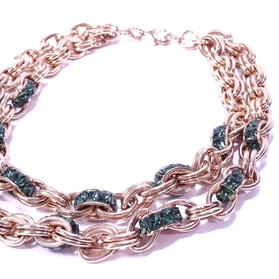 Neiman Marcus  Glamour Layered Emerald Baguette Double Link Necklace NWT 250