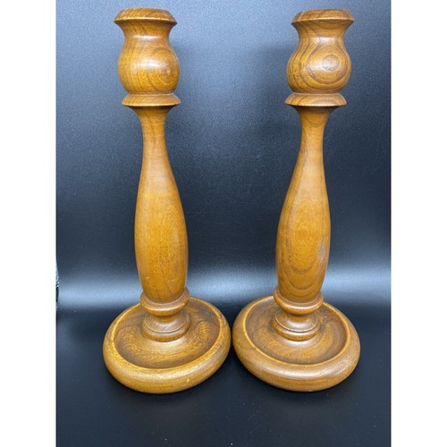 Vintage Turned Wooden Candlesticks Pair Candle Holders Decorative Mantle 26cm - Picture 4 of 11