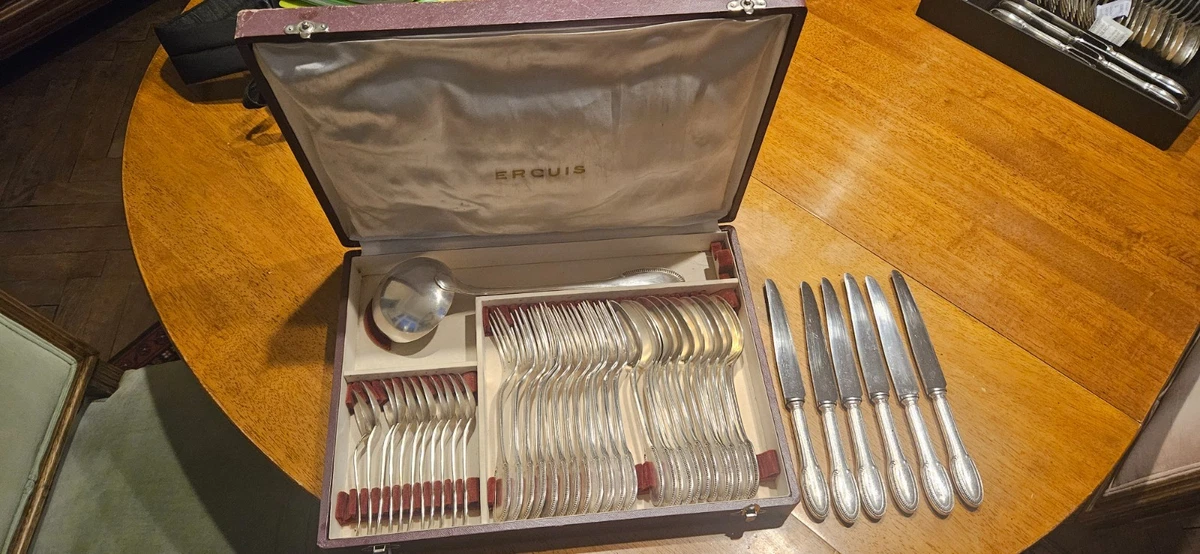 ERCUIS ANCIEN Couvert A Dessert Lot 24 Cuillere Fourchette Metal