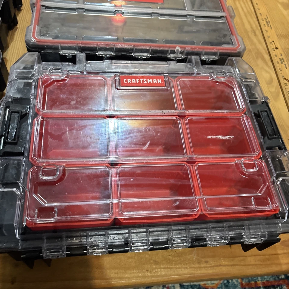 (4)CRAFTSMAN VERSASTACK System 10-Compartment Plastic Small Parts Organizer Red - Image 3 of 4