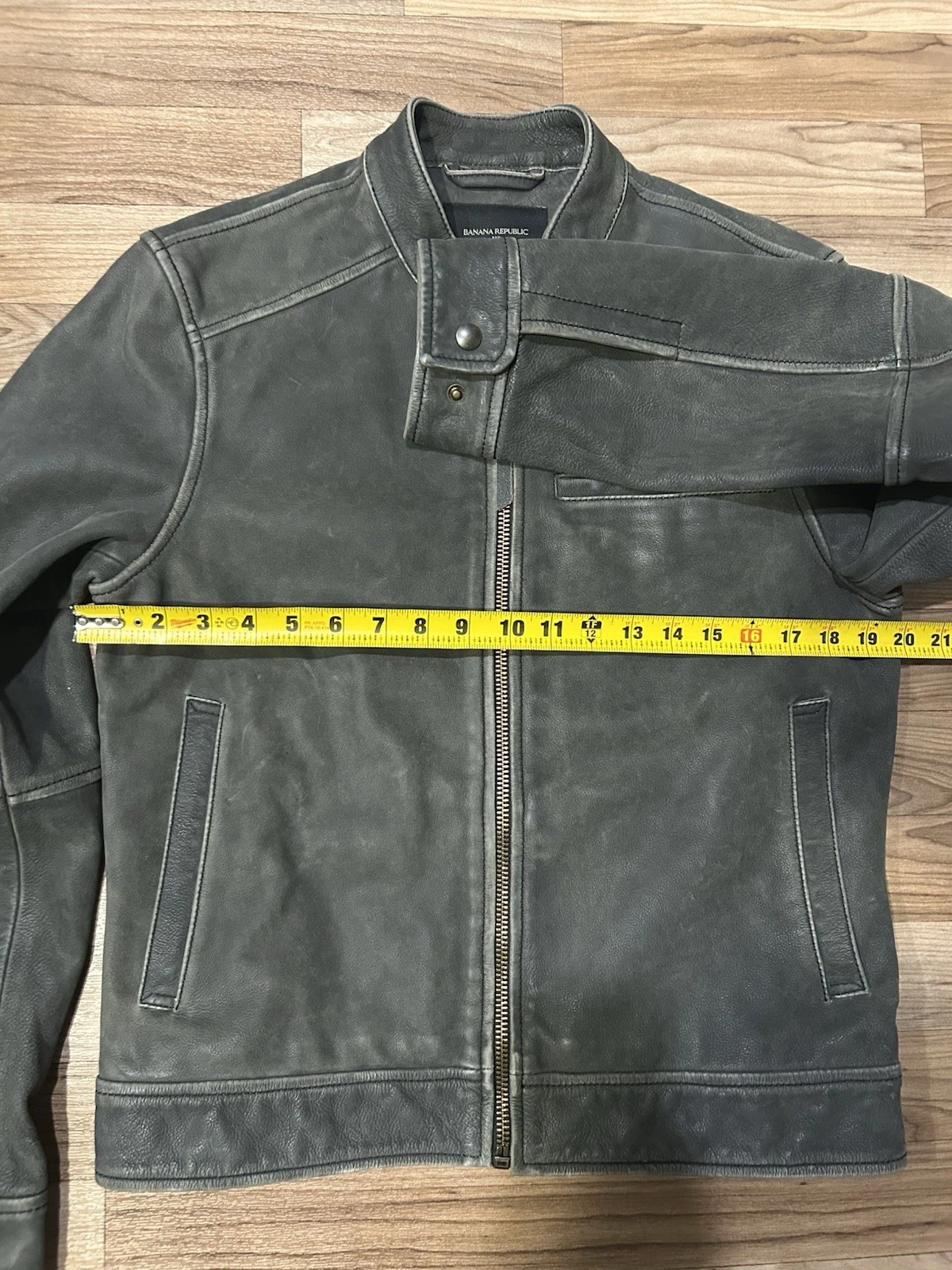 Banana Republic Discontinued Leather Stone Wash Cafe Racer Jacket Grey Men's  S image 5