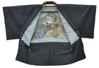 JAPANESE VINTAGE KIMONO JACKET HAORI ROBE MEN SAMURAI DEEP BLUE 5mt3571