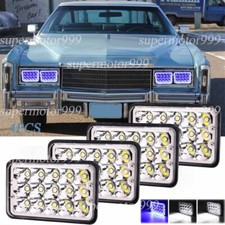 4pcs 4x6 Led Headlights Hi-lo Blue Halo Drl Beam Fit Cadillac Eldorado 1975-1985