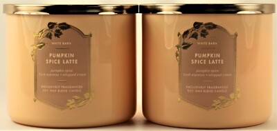 QTY 2 - Bath & Body Works White Barn PUMPKIN SPICE LATTE 3-Wick 14.5 Oz Candle