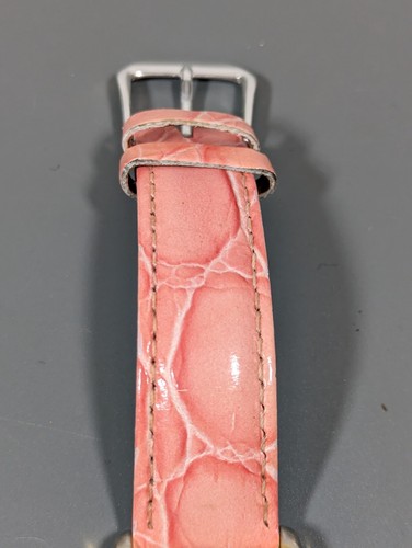 VTG Polini Pink Green White Blue Check Dial Round Case Pink Leather Band Watch - Picture 2 of 8