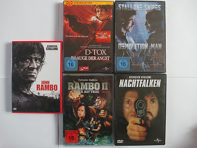 Sylvester Stallone Sammlung - Rambo 2 Uncut, D- Tox, Demolition Man, Nachtfalken
