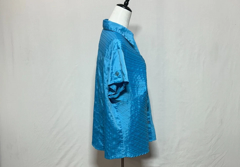 Vestido Granero Top Mujer 18-20W Azul Diagonal Rayas Abotonadas Pestaña Enrollable Elástica Foto 4 de 4