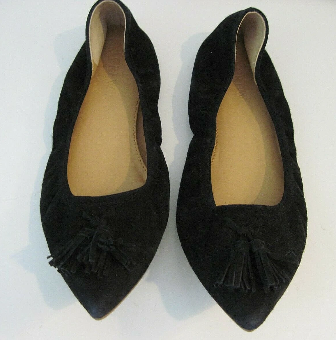 J Crew Lottie Black Suede Tassel Point Toe Flats Size 7 eBay