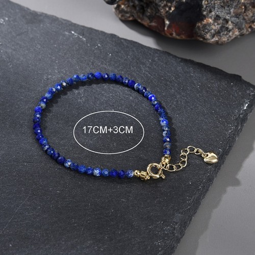 Natural Lapis Lazuli Dainty Bracelet Blue Faceted Gemstone Bracelet Handmade - Picture 3 of 3
