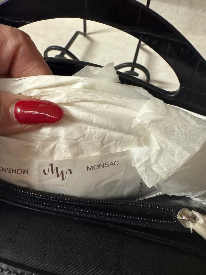 Bolso de mano Monsac para mujer con cierre de cierre asa superior de cuero de cocodrilo negro Foto 4 de 4