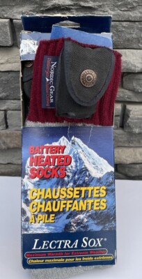 Nordic Gear Lectra Sox Battery Heated Wool Socks Gray/Maroon Men s Large NEW