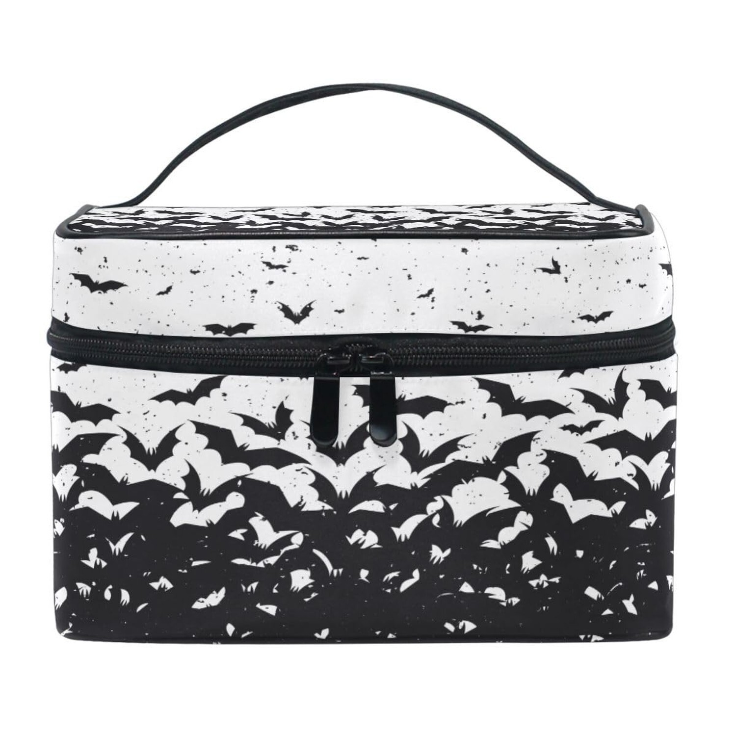 Halloween Black Bat Makeup Train Case Portable Korean Travel Cosmetic Bag with Zip