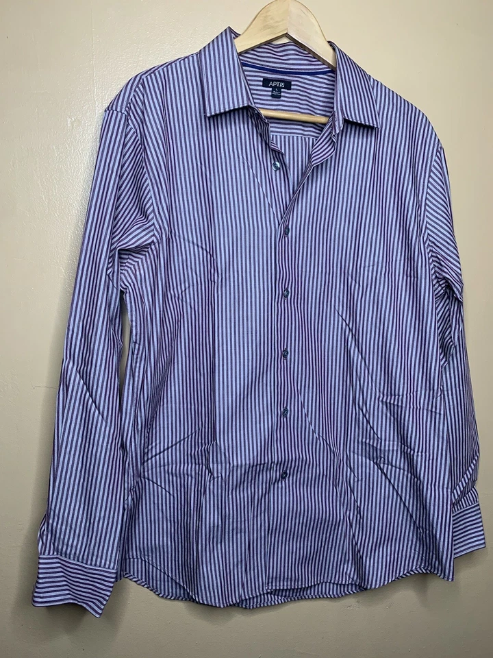 Apt.9 Men's Size Large Dress Shirt Purple Striped Button Down Long Sleeve - Image 4 of 4