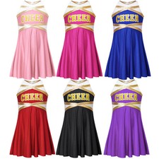 Kids Girls Cheerleading Festival Dress School Dance Metallic Performance Party