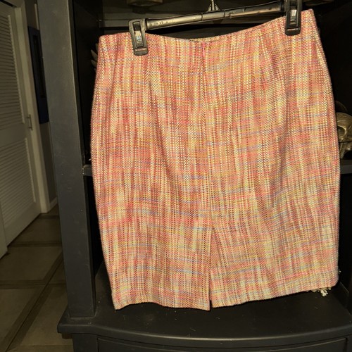 Perry Elis Skirt Womens 10 Pinks/coral Blue White Straight Pencil Fully Lined - Picture 2 of 6