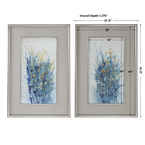 PAIR 42" FRAMED VIBRANT PRINTS UNDER GLASS WALL ART FLORAL PICTURES 41558 - Picture 3 of 3