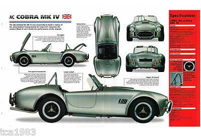 AC COBRA MK IV 4 SPEC SHEET / Brochure / Catalog: 1985,1986,1987,.....