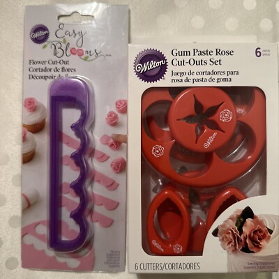 Wilton Gum Paste Rose Cut-Outs 6Pc Set Leaves Cake Decorating Fondant Flower Cut