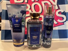 Bath & Body Works DENIM & DAISIES Mist Body Cream Shower Gel Set of 3 NEW
