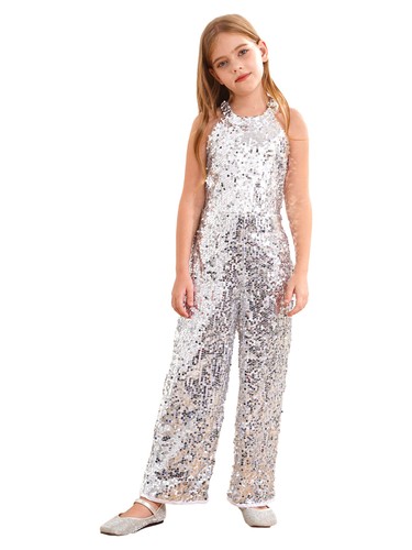 Girl's Sequin Jumpsuit Halter Princess Pageant Romper Party Pants Dancewear - Picture 45 of 68