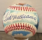 TED WILLIAMS SIGNED OFFICIAL AL BASEBALL WITH 4 ORIGINAL RON LEWIS PAINTINGS JSA