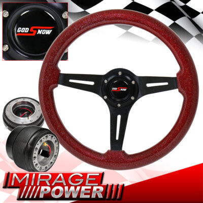 Steering Wheel Red Wood Black Deep Dish For 89-05 Eclipse + Slim Quick Release