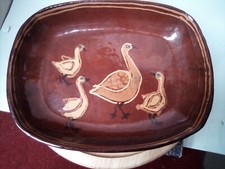 Geese  DISH  slip ware studio pottery  28.5 cm unidentified maker