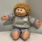 Cabbage Patch Kids Yellow Hair Blue Eyes Gray Jogging Suit & Kitty Patch!!
