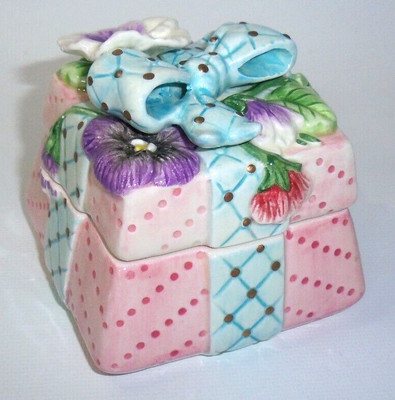 Fitz & Floyd Holiday Classics Clairmont Trinket Box Pink/Blue, Rare! New!