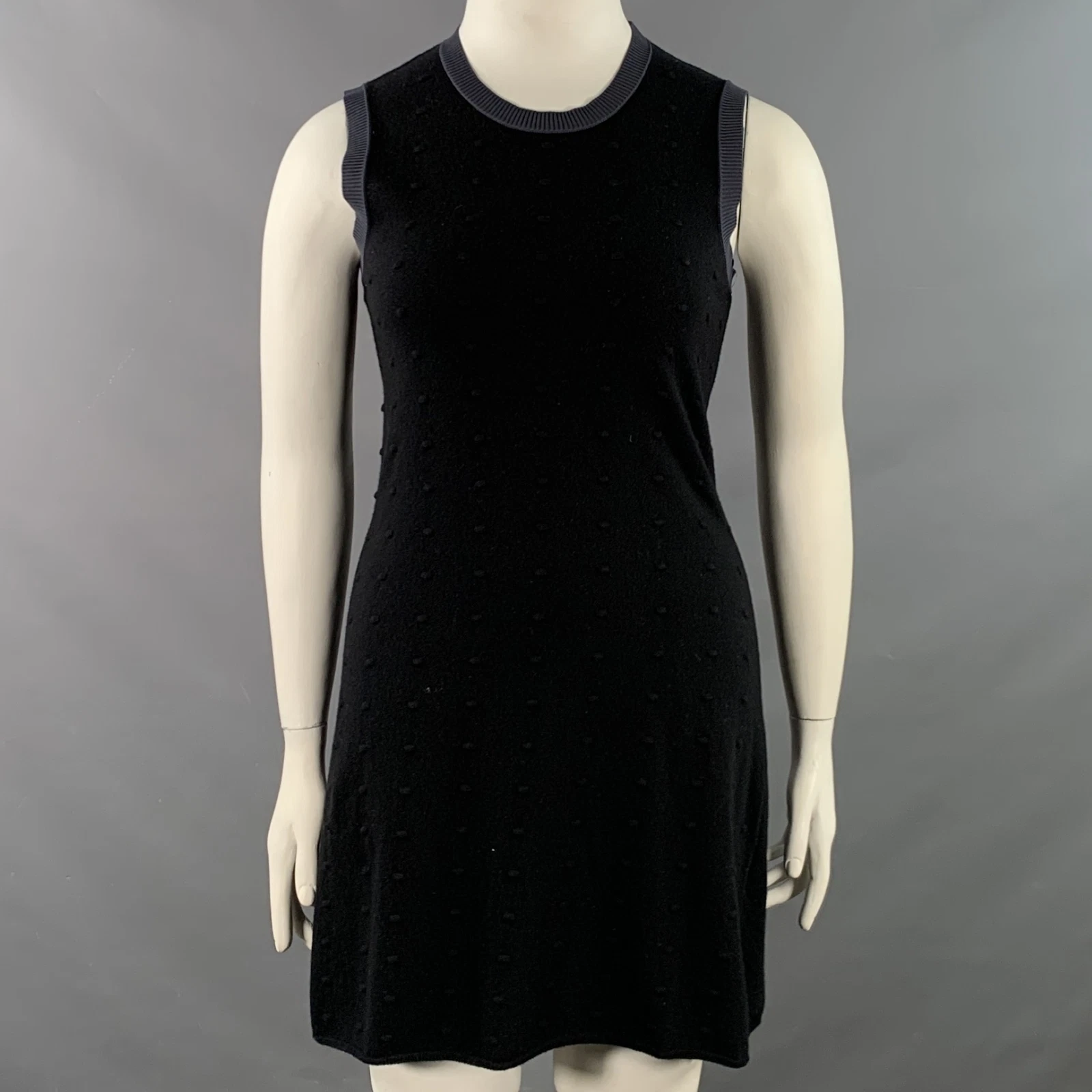 Abito smanicato BALENCIAGA taglia 10 blu navy misto lana testurizzato a pois