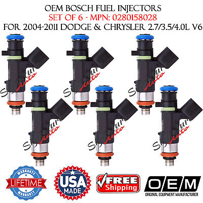 Set of 6 OEM Bosch Fuel Injectors 0280158028 for 05-10 Chrysler 300 V6 2.7L 3.5L