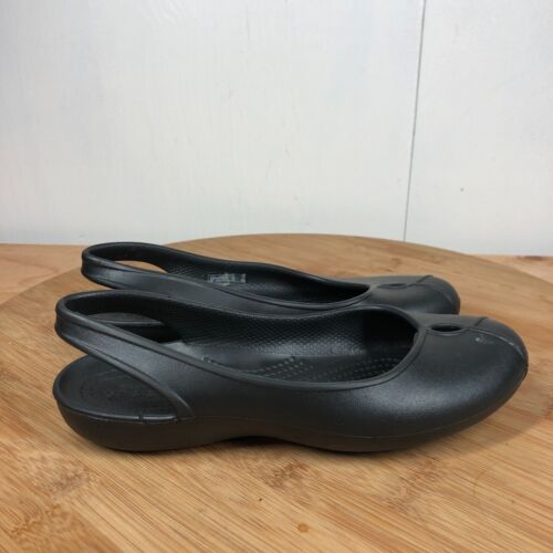 Crocs Shoes Women’s 6 Olivia Ballet Flats Black Rubber Slingback Sandals - Picture 1 of 12