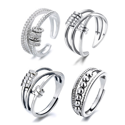 2pcs Womens Fashion Anti Anxiety Rotatable Beads Adjustable Spinner Ring Gift