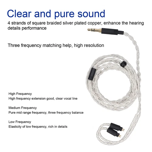 3.5mm to 2 Pin 0.78mm Earphone Cable 3.9FT Silver Plated Copper Headphone