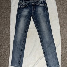 Miss Me Jeans Size 28x28  Light Wash Distressed Skinny Embellished Pockets EUC