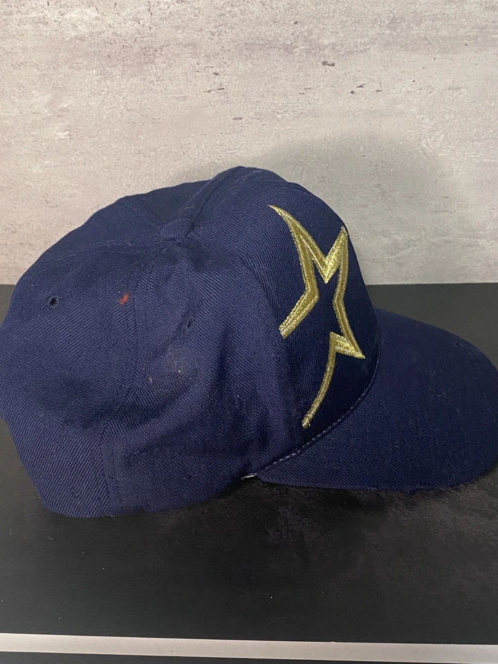 De colección Años 90 MLB Houston Astros Béisbol Aguja Americana Lana Snapback Sombrero Azul Marino Foto 3 de 4