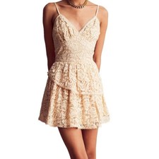 LoveShackFancy Hopely Sleeveless V-Neck Mini Lace Sundress Buttercream Womens 00